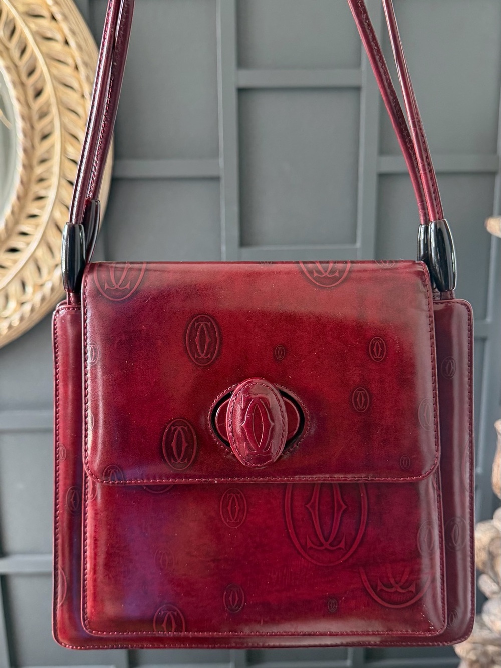 Vintage Cartier Burgundy Leather Shoulder Bag